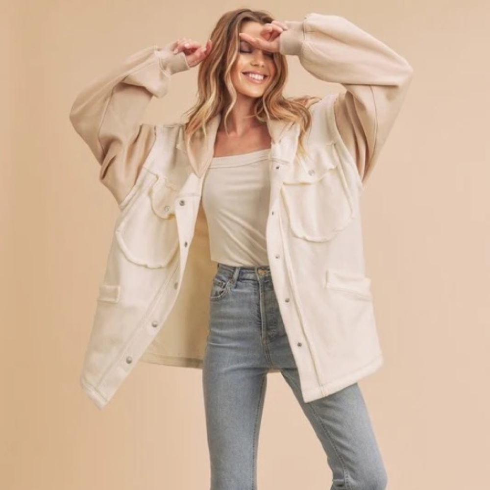 Mixed Material Hoodie Jacket